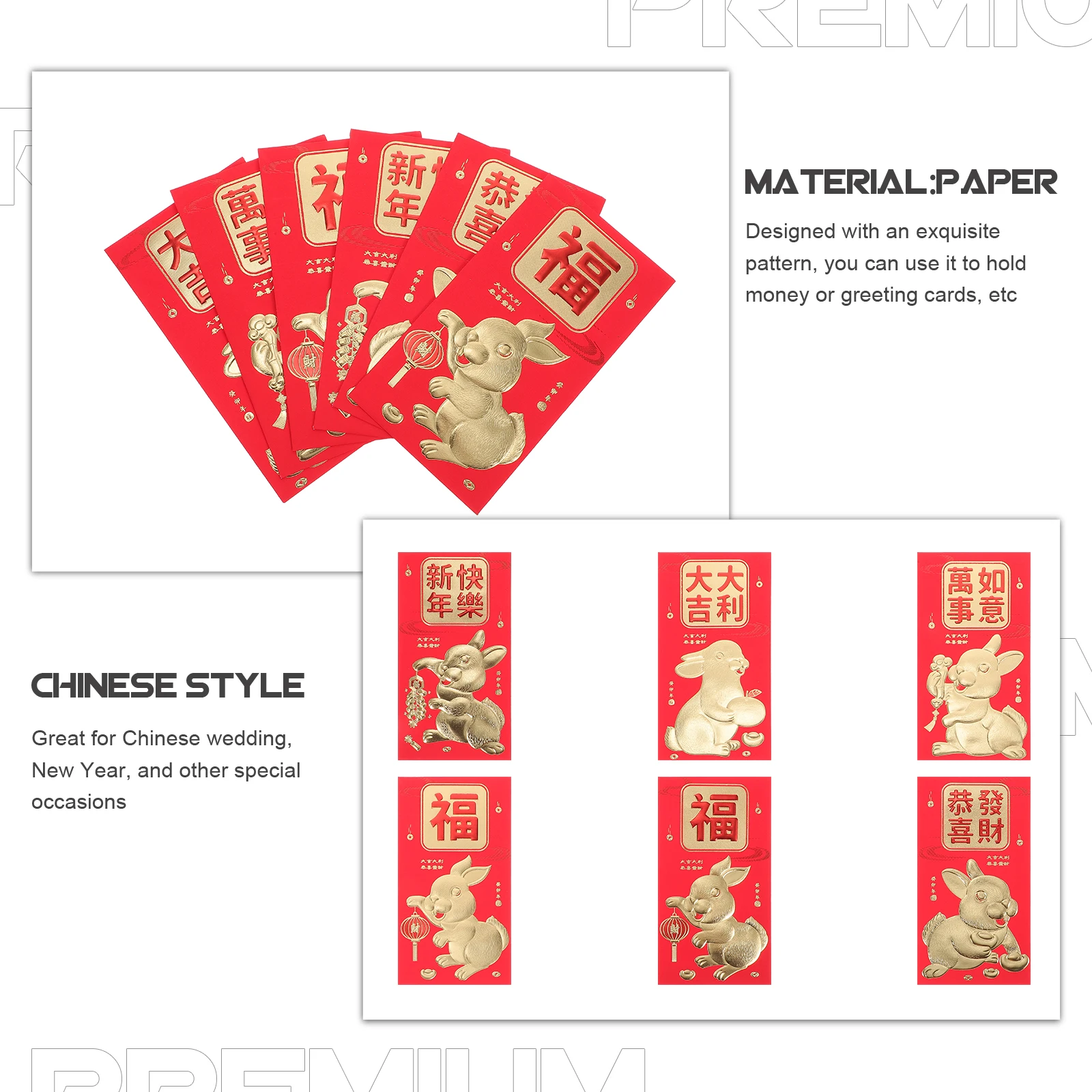 

Gold Foil Year of The Rabbit Red Envelope Gift Chinese Pocket Purse Lucky Money Packets Child