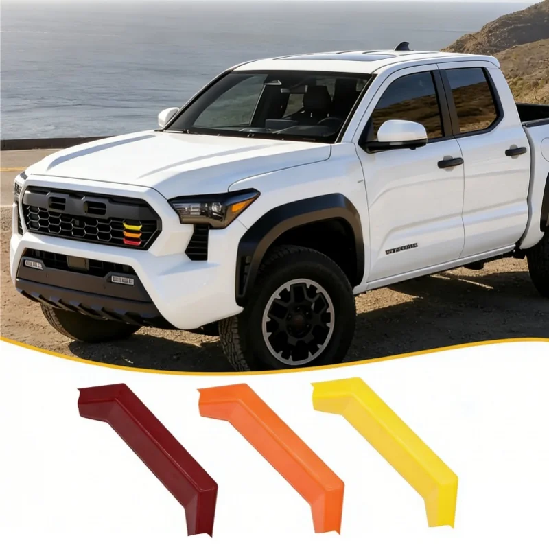 3PCS TRD Grille Emblem Badge For 2024-2026 Toyota Tacoma Off Road Sport PreRunner ABS Plastic Red Orange Yellow Decoration