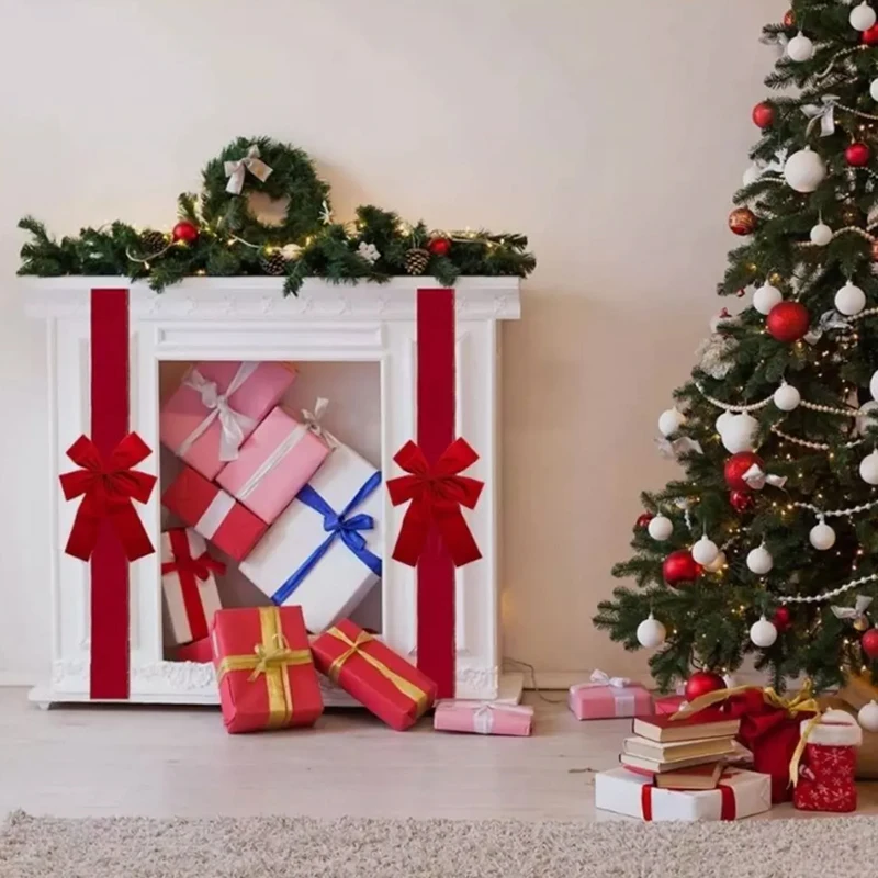 Großes rotes Schleifenband, Weihnachtsdekoration für die Haustür, hängende Schleife, Hochzeit, Party, traditionelle, fertige Türschleife, Neujahrsdekoration – Detail 5