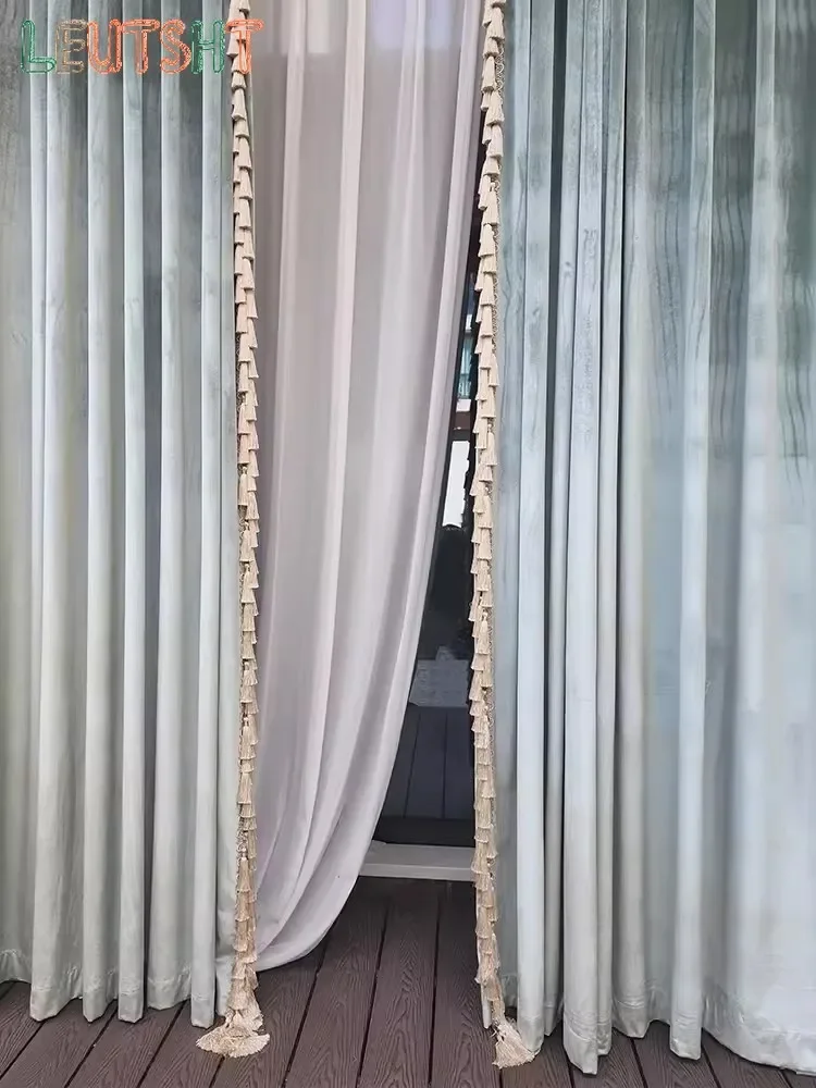 French Light Luxury European Velvet Light Blue Light Green New Living Room Floor-to-ceiling Bedroom Curtain Customization