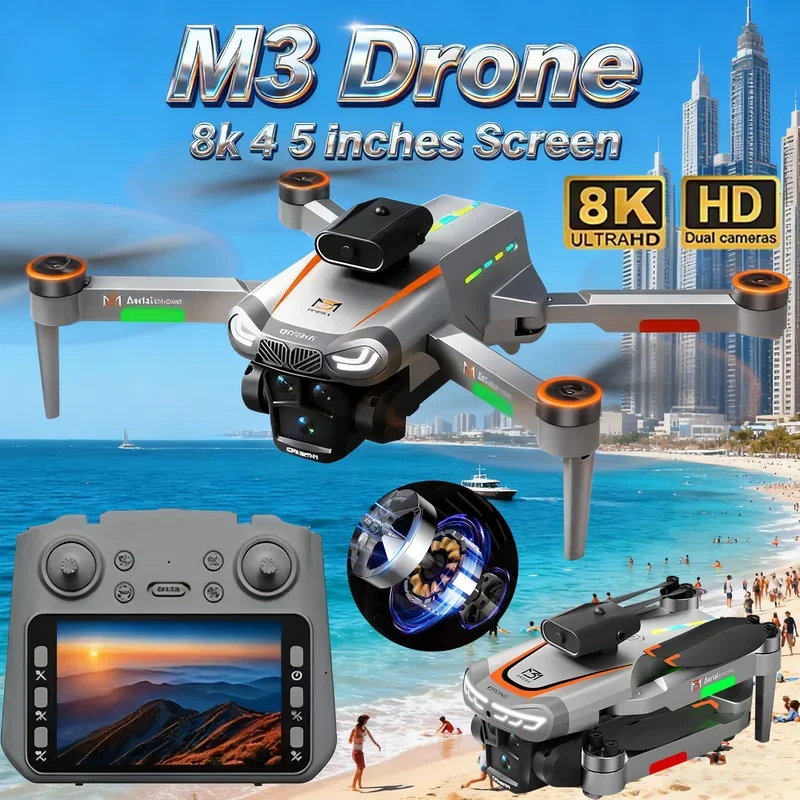 M3 Mini Drone 8K Triple Camera HD Aerial Photography Obstacle Avoidance Brushless Motor 1-Key Return UAV Toys for Kids Beginners