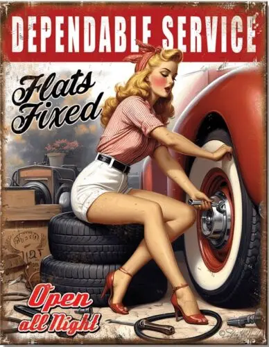Sexy Tire Girl Speed Shop Dependable Service Muscle Car Garage Decor Metal Sign-Aluminum