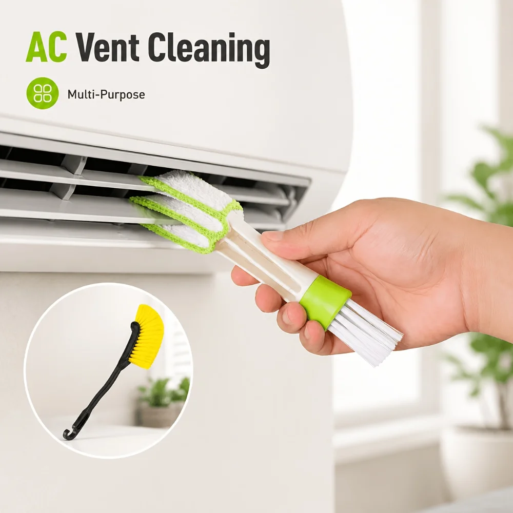 2pcs Multi-Purpose Dust Brush Fan Cleaner Tool & Blind Duster with Handle Household Cleaning Brush for Vents Shutters
