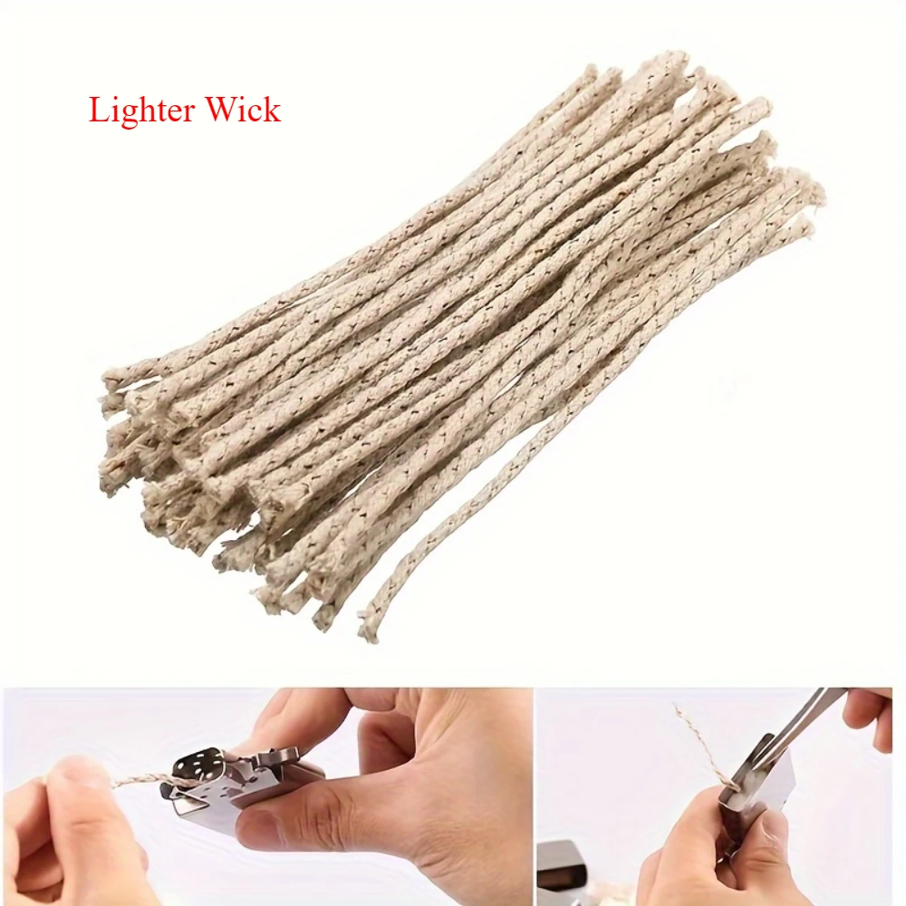 100pcs Lighter Wick Kerosene Alcohol Copper Core Wire and Fiberglass 4.7in  Weave Lighter Wick Universal Replacement Accessories