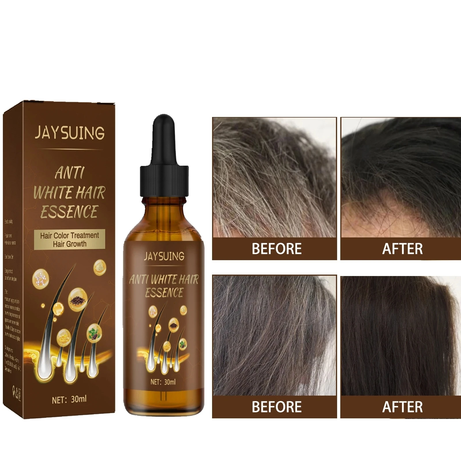 30ml Anti Gray Hair Serum Remedy White Darkening Natural Color Repair Nourish Product Anti Loss Hair Care Hair Growth Essence