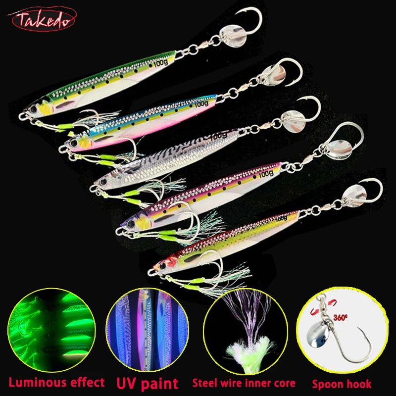 TAKEDO-Luminous Jigging Lure, UV Fishing Lure, Fast Sinking, Pencil Bait, Jig Spoon, Metal Jig for Tuna, Sea Fishing