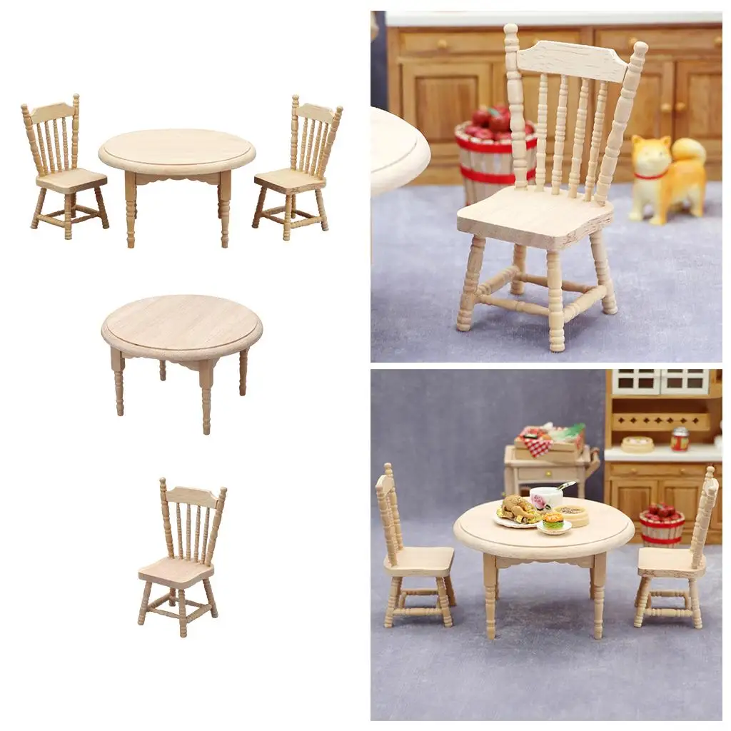 Miniatuur eettafel stoel babypop schaal 1:12 keuken fantasiespel meubilair landschap accessoires