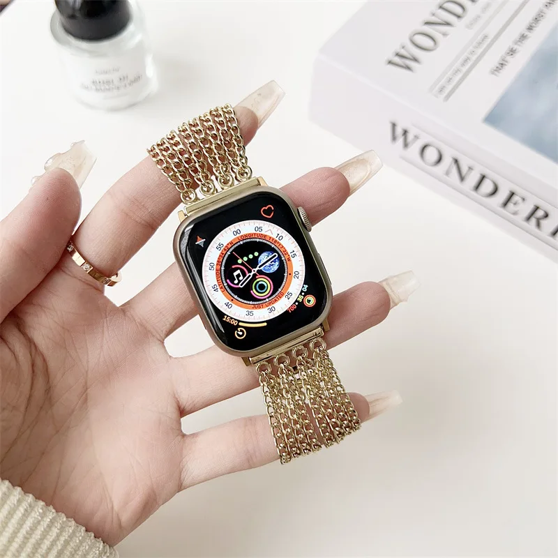 Applicable for Apple Watch Bands Series 12 11 10 987 Se Chain Bracelet for Iwatch S12 Strap Female