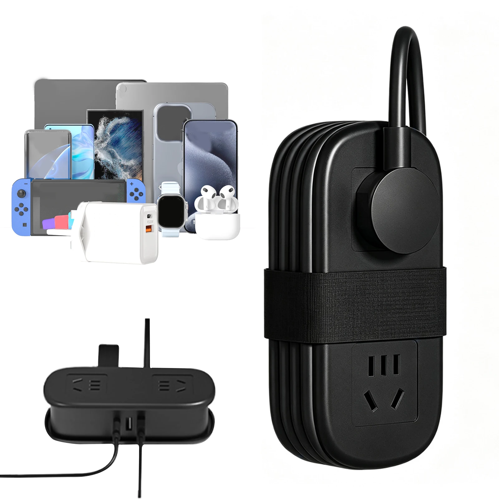 Flame-Retardant PC Portable Multi-Outlet Power Strip Universal Electrical Power Strip Portable Travel Adapter for Work Trip
