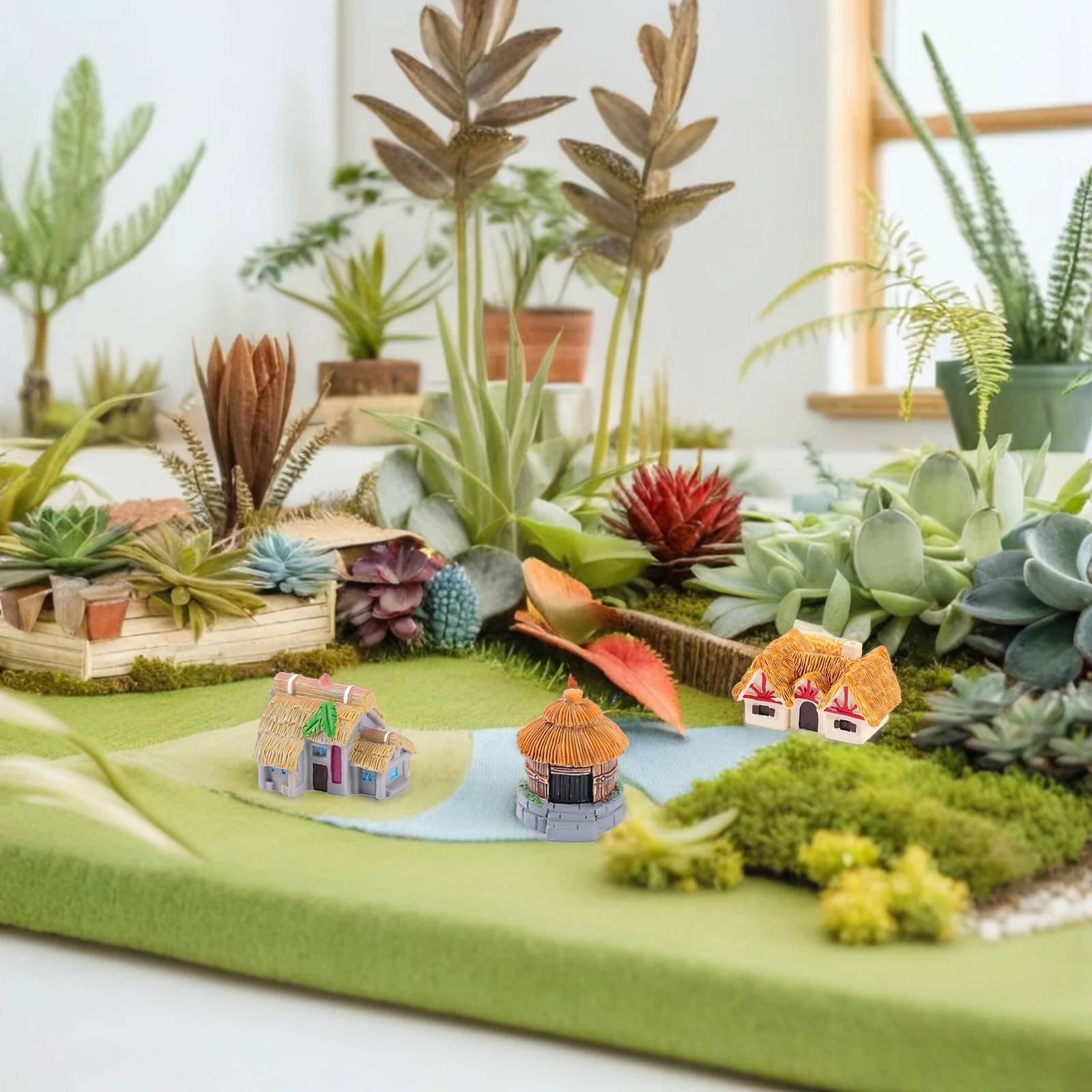 

Miniature Farmhouse Cottage 3 Pcs Resin Tiny Houses for Garden Decor Desktop Ornament Creative Landscape Mini Home Accessory