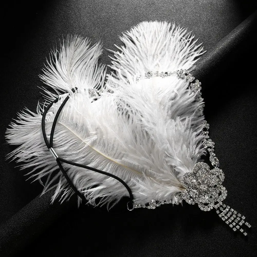 

Retro Vintage Feather Headband Sequin Crystal Cosplay Dress Headwear Makeup Party Elegant 1920s Hair Accessories Women
