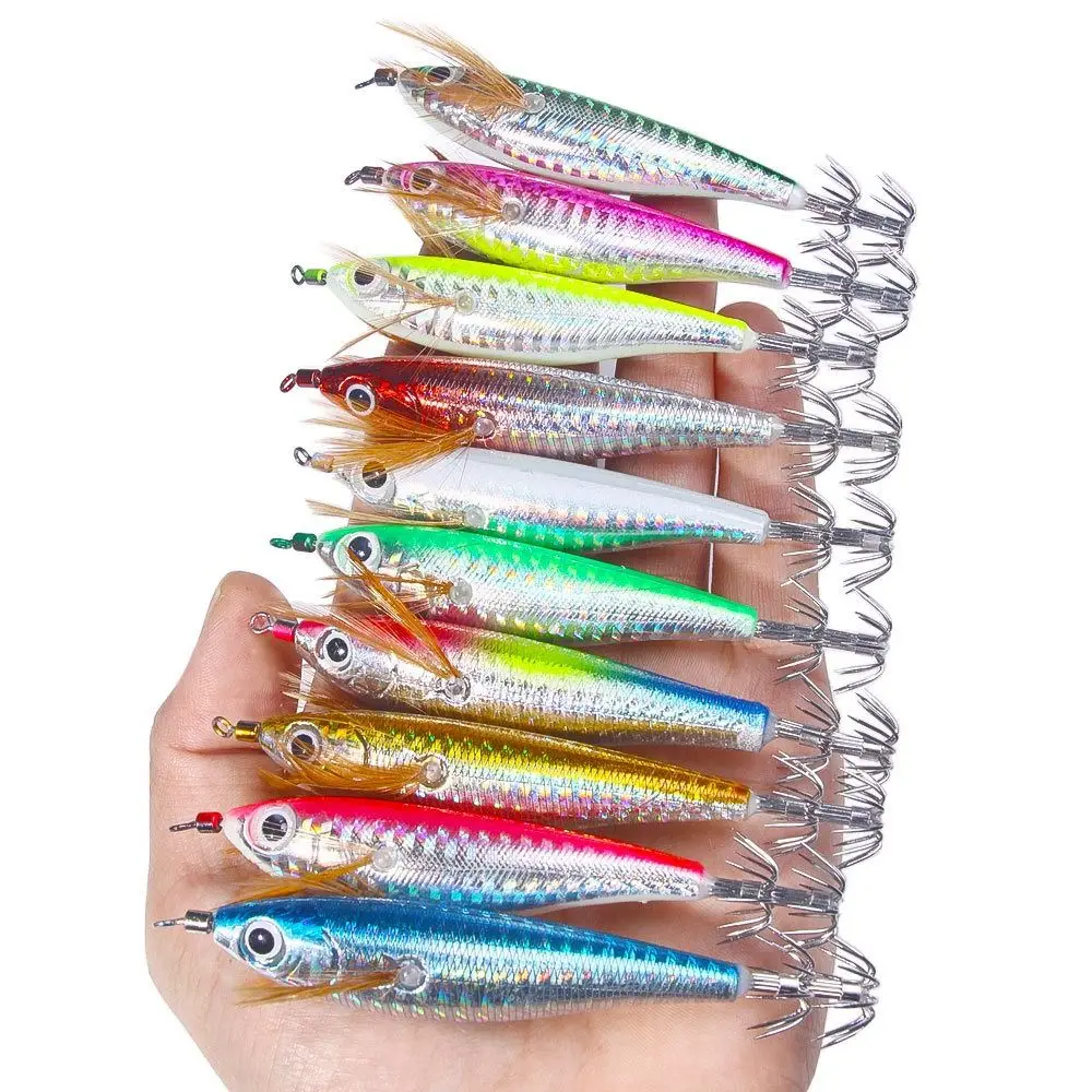 2024 fishing tackle wood shrimp lures jigs hook lead sinker squid hook Hook 10CM 9G Shrimp bait lifelike