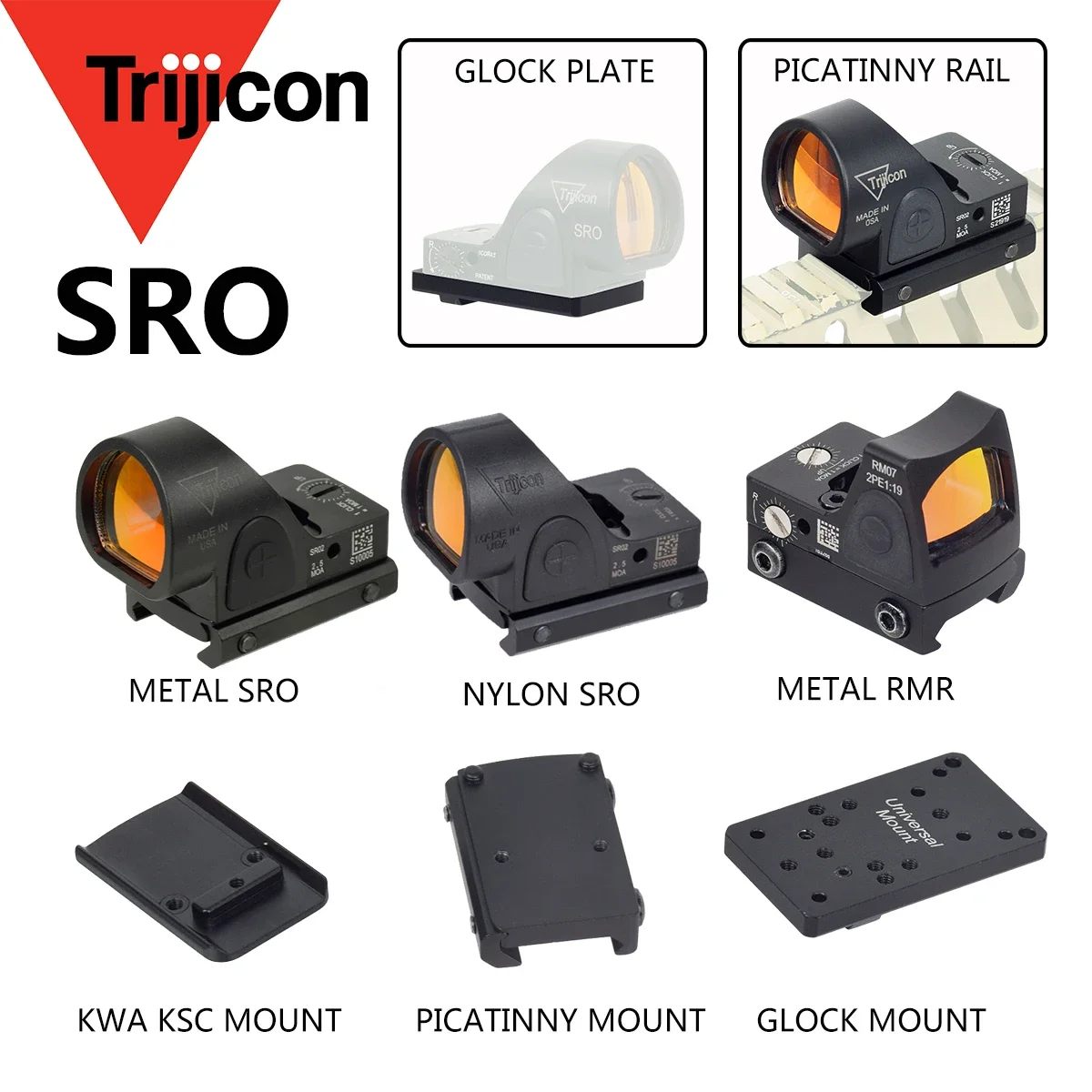 

Tactical Trijicon RMR SRO Red Dot Sight With Glock Rear Sight Mount Plate Base Mount Fit For Glock 17 18 19 Scope Mount