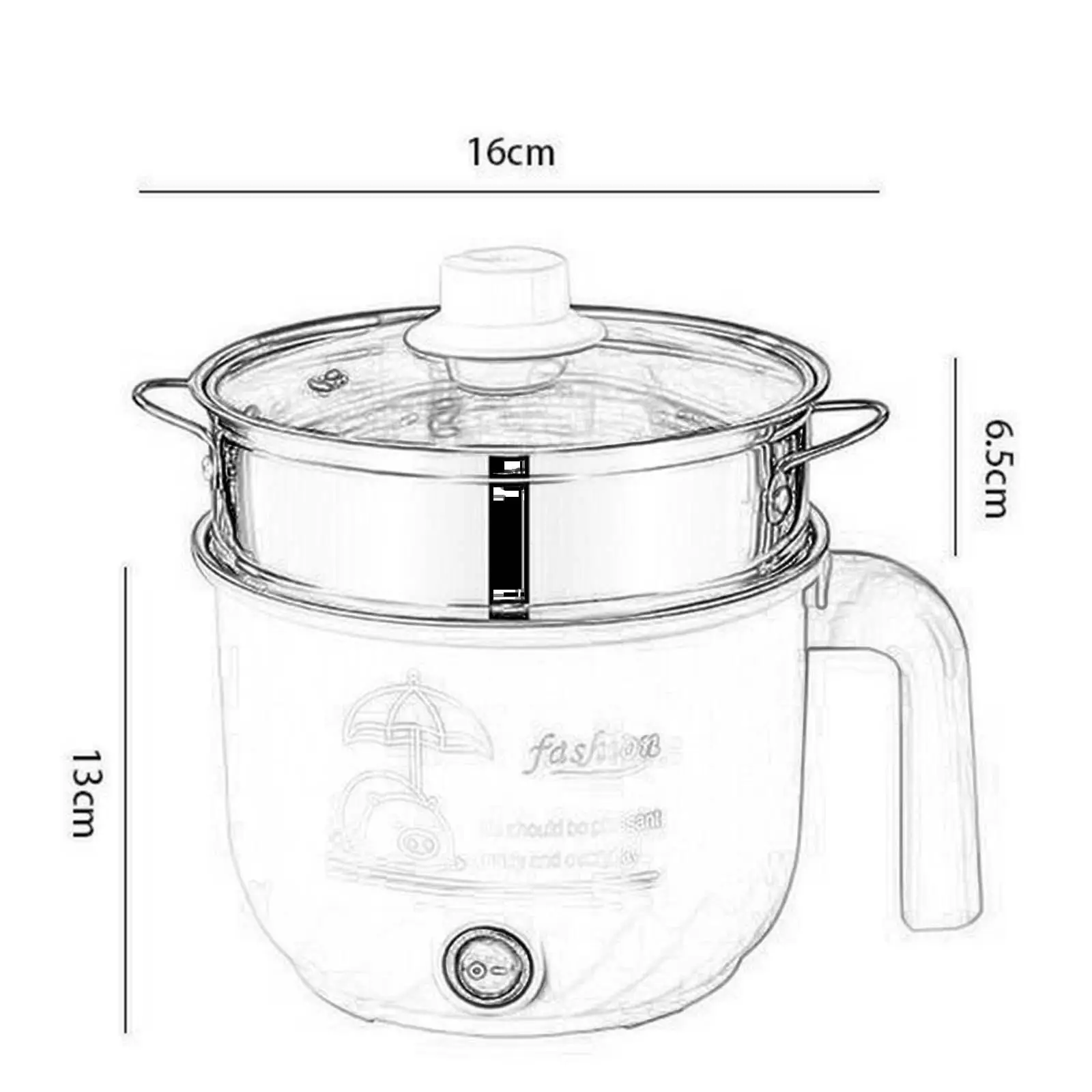 Electric Cooker Nonstick Small Electric Cooker Stainless Steel Visible Lid Soup Steamer for Noodles Pasta Dumpling Eggs