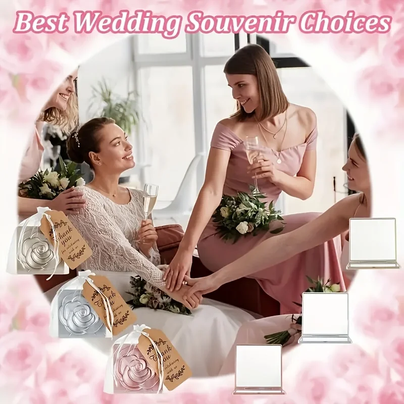 

15pcs small makeup mirrors, foldable square compact mirrors, 5 paper labels, 5 wedding bags, bridesmaid gift set for weddings, b