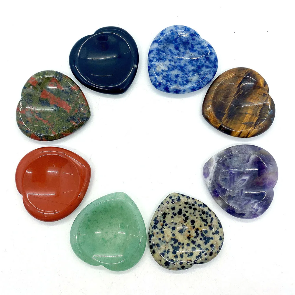 Love-shaped Natural Stone Amethyst Thumb Massager Semi-precious Tiger Eye Stone 40x40x6mm Decompression Artifact Accessories