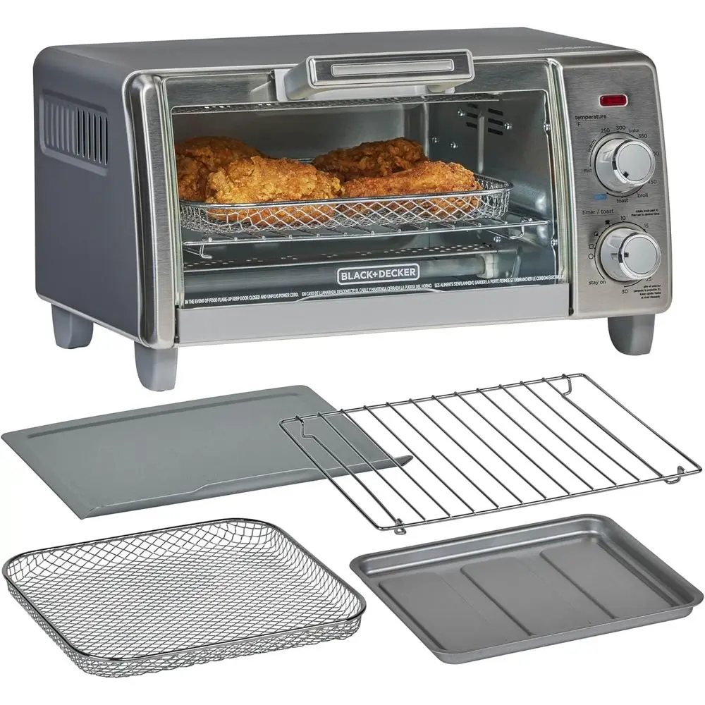 

Medium Capacity 4-Slice Convection Toaster Oven with Pizza Setting, 30-Minute Timer, Bake, Broil, Air Fry, Toast, Keep Warm, Sta