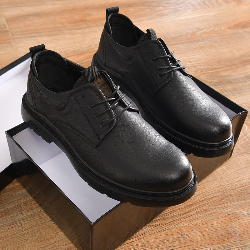 

Genuine Leather Oxfords Men's Business Shoes Autumn Winter Wear Resistant Rubber Outsole round Toe Natural Leather Insole