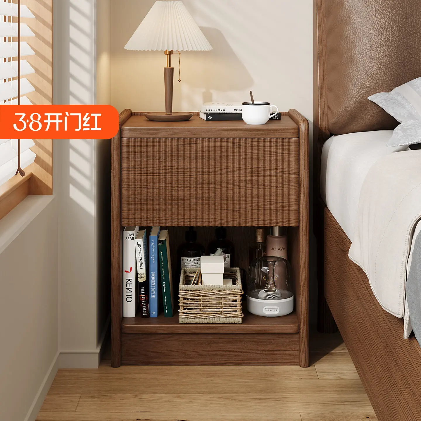 All solid wood bedside table with hidden compartment with lock household bedroom simple bedside table insurance hidden storage l