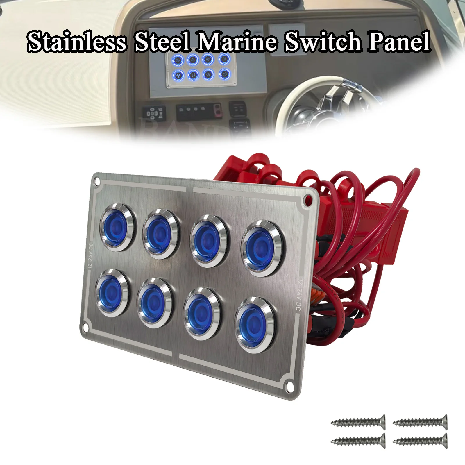 

8 Way Waterproof Marine Switch Panel - 12V/24V DC 8-Button with Blue LED Indicators for Boat Camper Yacht Jeep Vehicle