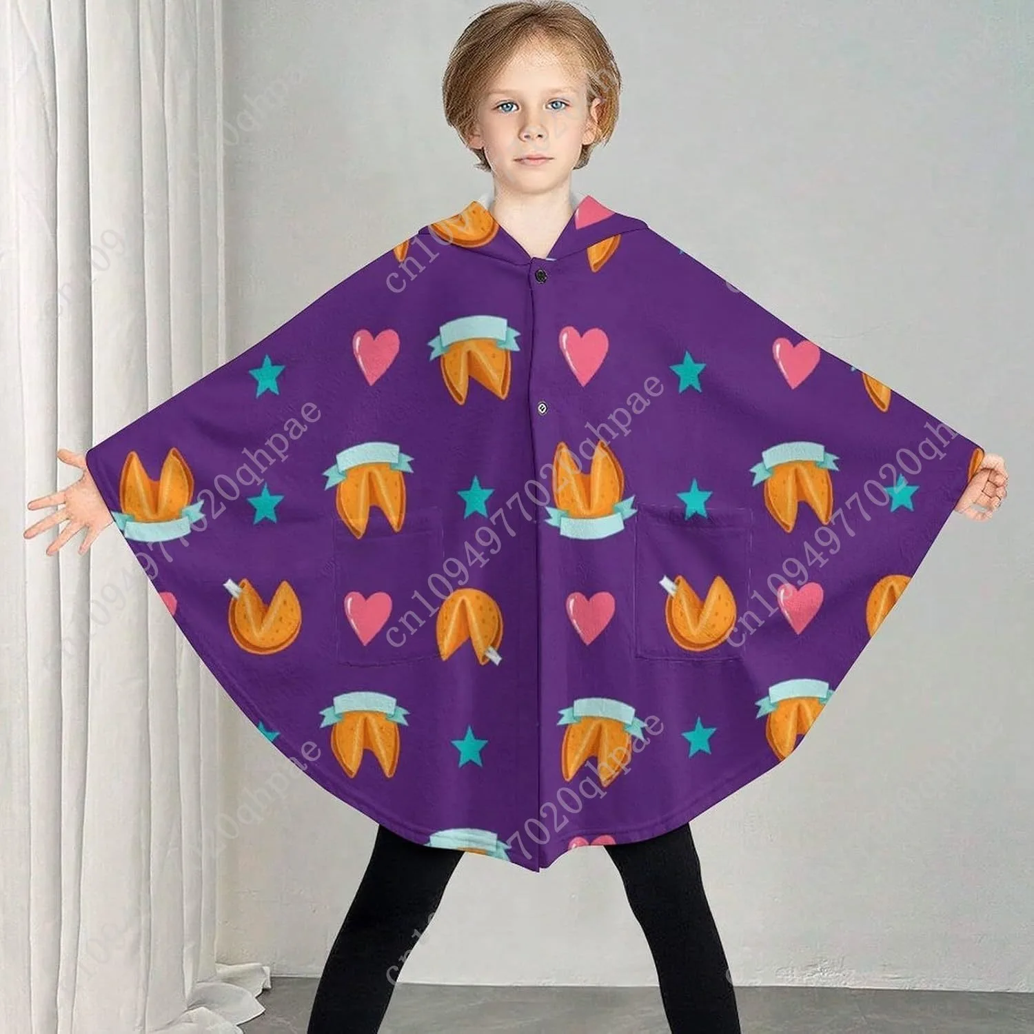 سترة بطانية مريحة من الفلانيل، هوديي كبير الحجم على شكل قلوب كوكي هارتز مع جيوب للأطفال والمراهقين #2