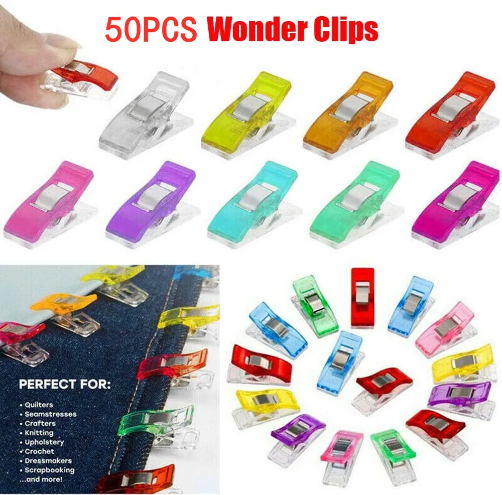 50Pcs Sewing Clips Multiple Colors Plastic Garment Pin Knitting Safety Binding Paper Colorful Clips Sewing Tool Clothing Clips