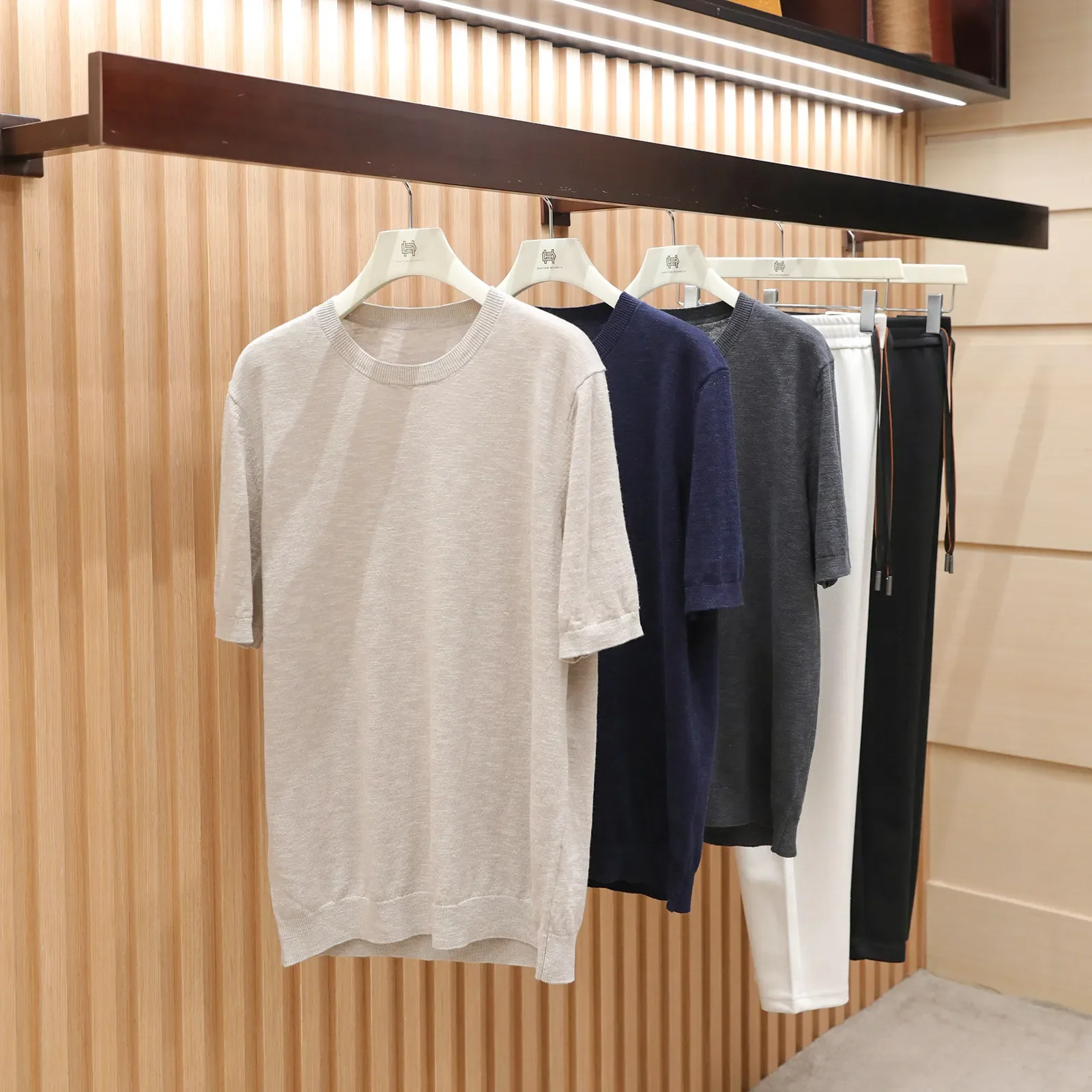 

Italian 26 summer new old money style business leisure outdoor linen blend knitted T-shirt men