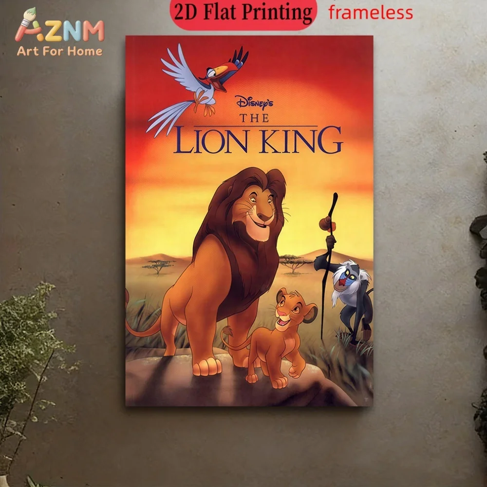 AZNM Disney El Rey León Mufasa Simba Rafiki Zazu, póster de película animada clásica, arte de pared en lienzo sin marco para habitación de niños, guardería