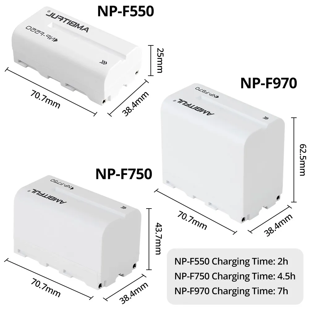 AMBITFUL NP-F550 2200mAh NP-F750 4400mAh NP-F970 6600mAh Video Light Li-ion White Battery Rechargeable for LED Light