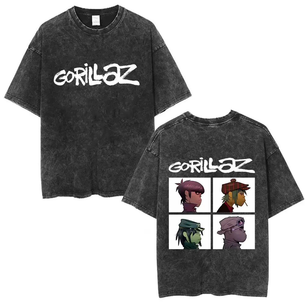 Washed Vintage Rock Band Gorillaz The Now Now Album Graphic T-shirts Men Women Clothing Hip Hop Punk Oversized Crewneck T Shirts