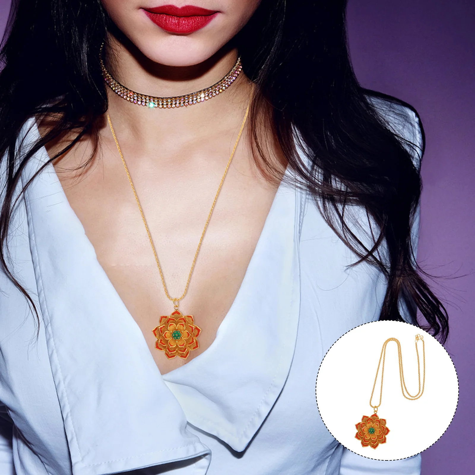 

Retro Lotus Flower Necklace For Women Vintage Enamel Pendant Statement Jewelry Gift Lotus Flower Jewelry Necklace For Women
