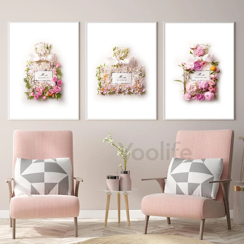 Fashion Perfume Pink Bottle Art Canvas Painting Nordic Posters And Prints Modern Illustration Wall Picture For Living Room Decor