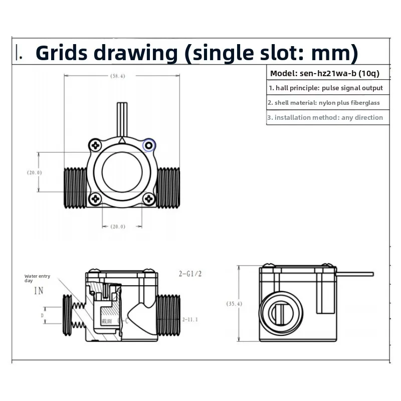 4 Thread Turbine Hall Flow Sensor Wall-hung Boiler Hot Water Pipeline Flow Calculation Measuring Accessory