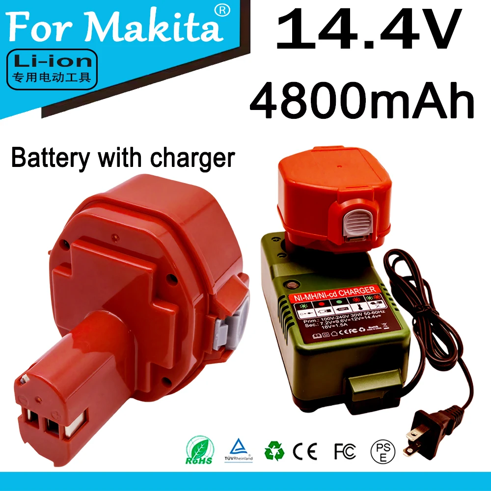 

14,4 В для NiMH аккумулятора Makita 4,8 Ач PA14 1420 1422 1433 1434 1435 1435F 192600-1 193985-8 192699 193157-5 193158-3 с зарядным устройством