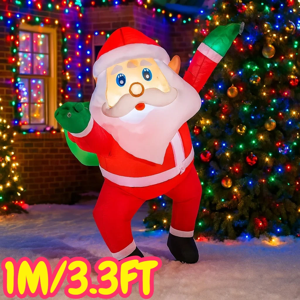 1M/3.3FT Christmas Decorations Inflatable Toy Dabbing Santa Claus Home Yard Xmas Ornaments LED Decor Christmas Outdoor Decor Toy