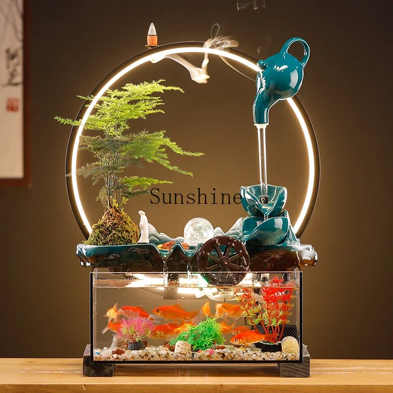 Comes with filter, small fish tank, flowing water ornament, circulation, living room, office ornament, desktop housewarming gift