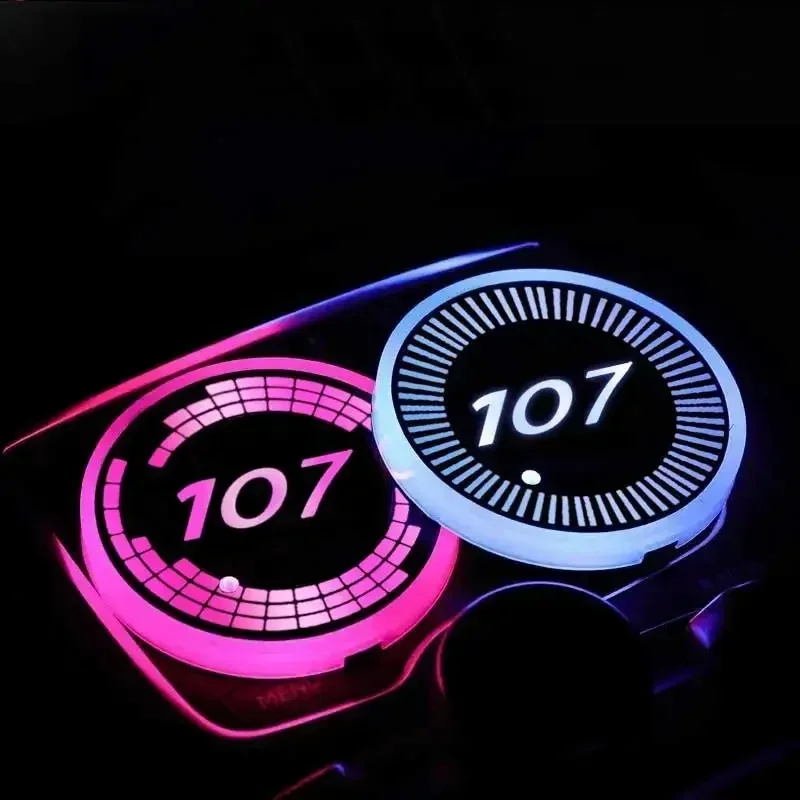 Luminous Car Coaster Light LED Car Cup Slot Mat Atmosphere Light For Peugeot 107 Logo 406 405 205 3008 206 5008 308 208 408 508