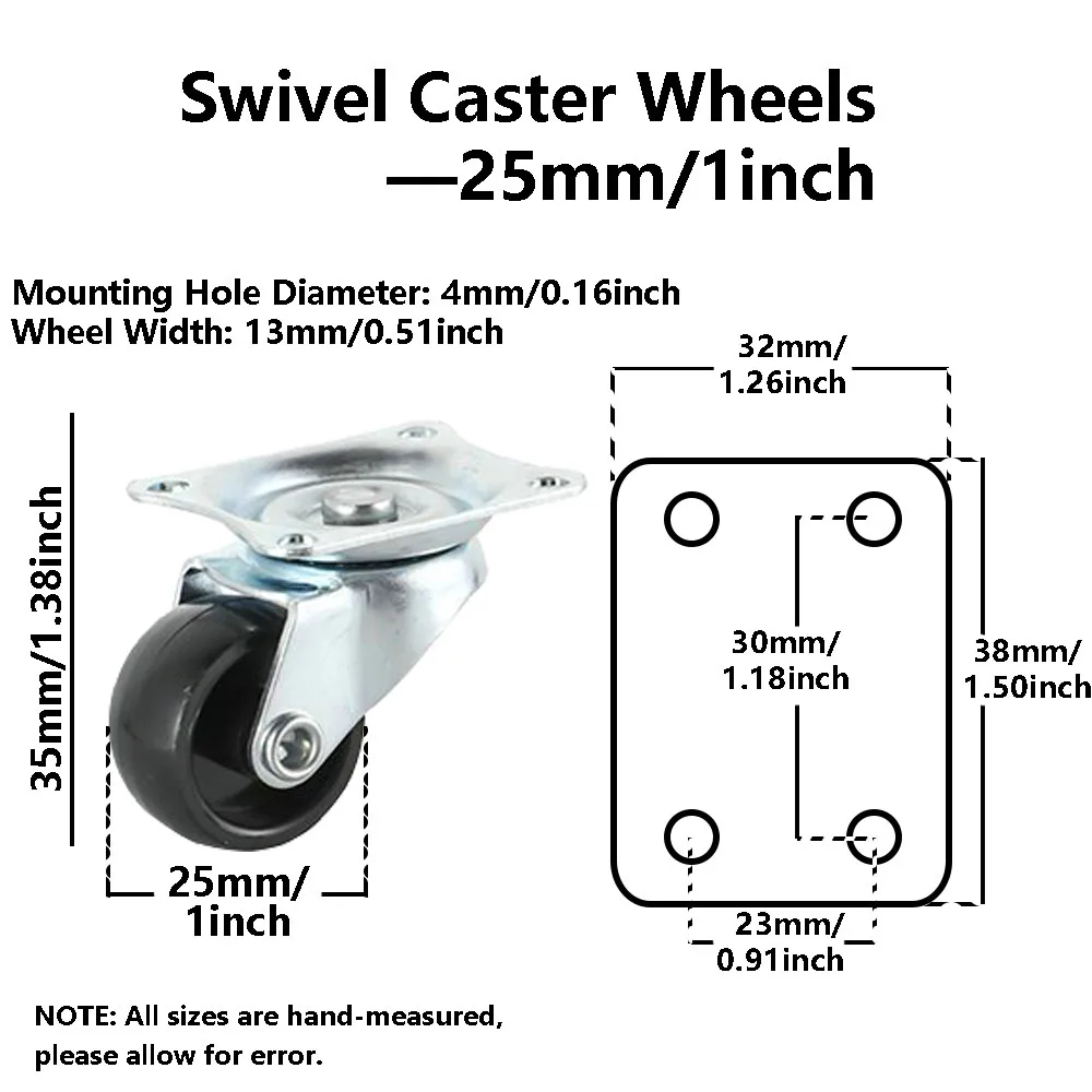 1/1.25/1.5/2inch Furniture Swivel Caster Wheel Quiet Roller Wheel 360° Rotation 60kg Strong Load-bearing Rubber Swivel Castor