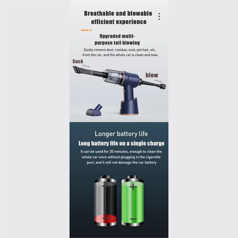 AT29-80000Pa 2 In 1 Car Vacuum Cleaner Wireless Charging Compressed Air Handheld High-Power For Home Office