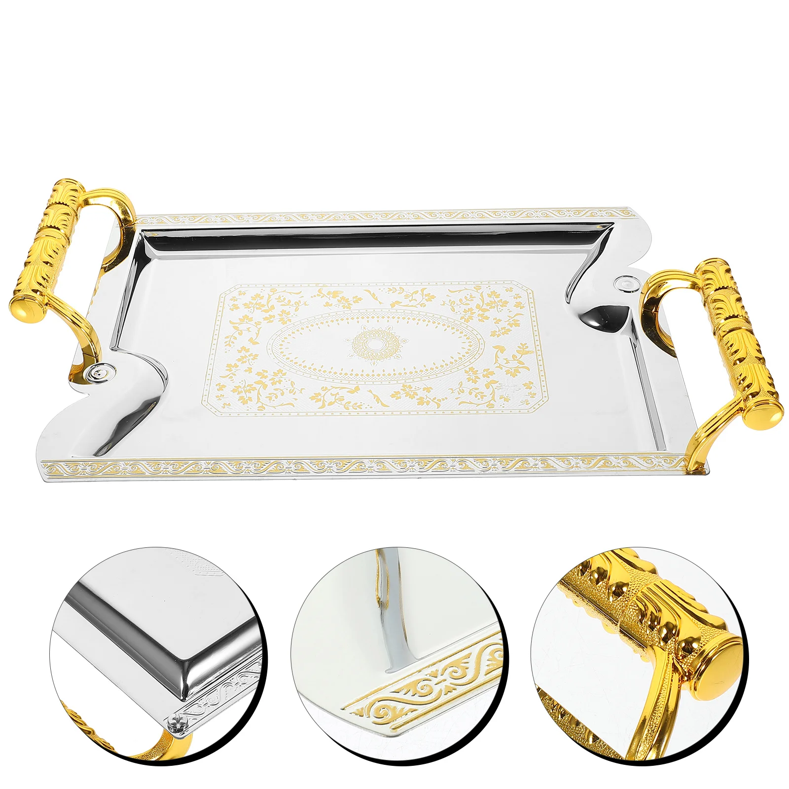 

Metal Tray Decorative Design Elegant Texture Fruits Desserts Organizer Longtime Use Home Restaurant Coffee Shop Wedding