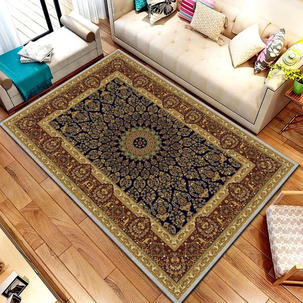 Vintage Boho Persian Area Rug Traditional Oriental Floral Geometric Print Carpet Non-Slip Floor Mat for Living Room Bedroom