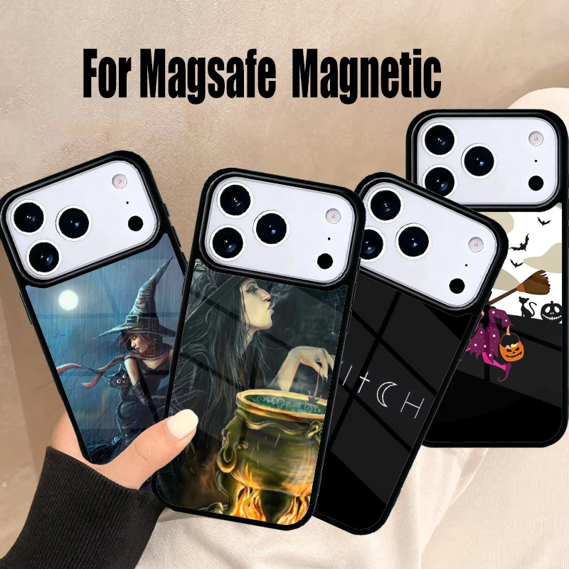 Halloween Moon Witch Horror Phone Case For iPhone 17 Air 16e 15 14 13 12 11 Pro Max Plus Magsafe Wireless Magnetic Cover