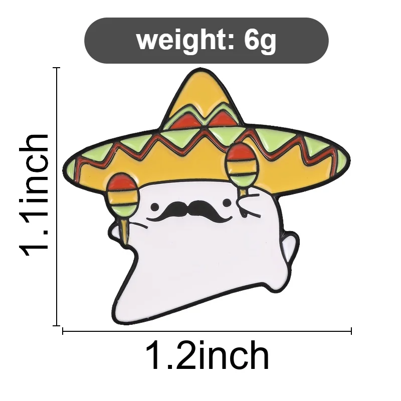 Mexikanische Fiesta Geister-Cartoon-Emaille-Anstecknadel – Niedlicher Festival-Geist mit Sombrero & Maracas Brosche für Rucksack, Jacke, Hut, Schmuck & Abzeichen – Detail 1