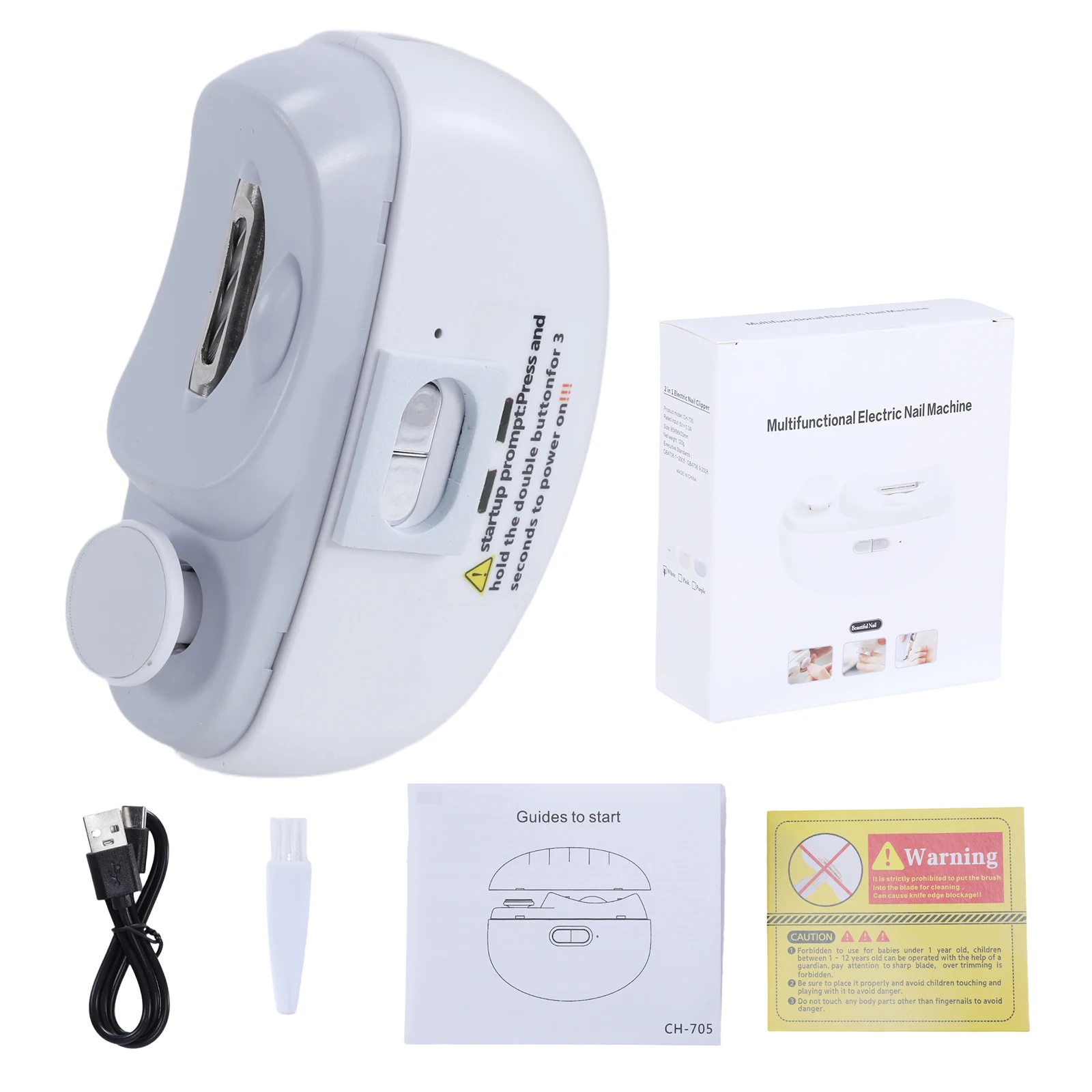 

3 In 1 Electric Nail Clipper with LED Automatic Nail Trimmer Adjustable Manicure Polisher for Seniors Kids Adults (White)