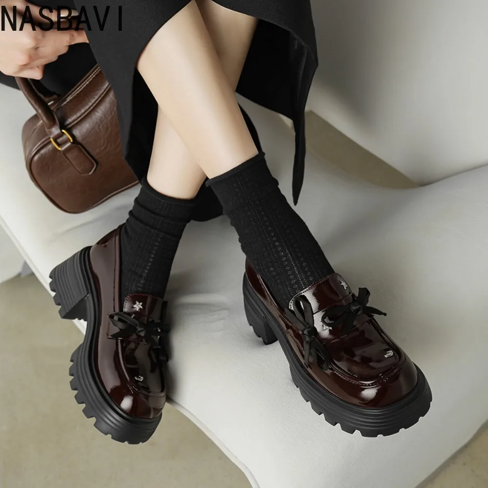 

Женские лоферы из натуральной кожи на толстой подошве, весенне-осенние, в британском стиле, маленькие туфли Мэри Джейн, кожаная обувь высшего качества