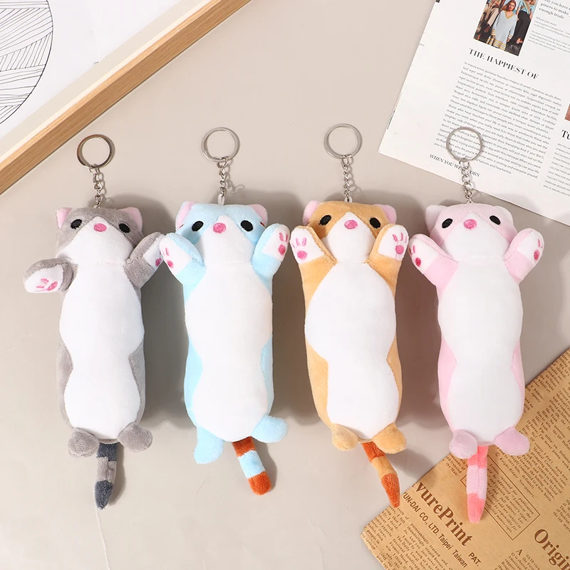 16 cm belle longue chat en peluche poupée jouets doux en peluche porte-clés sac à dos pendentif Kawaii porte-clés pour enfants filles cadeaux d'anniversaire