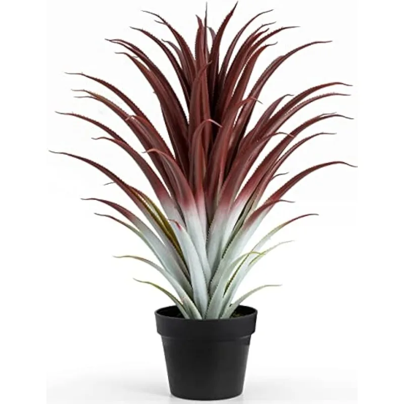 

Hyper Realistic Big Red Artificial Aloe Vera Plant 26 Inches Tall. Large Faux Agave in Matte Black Pot. US(Origin)