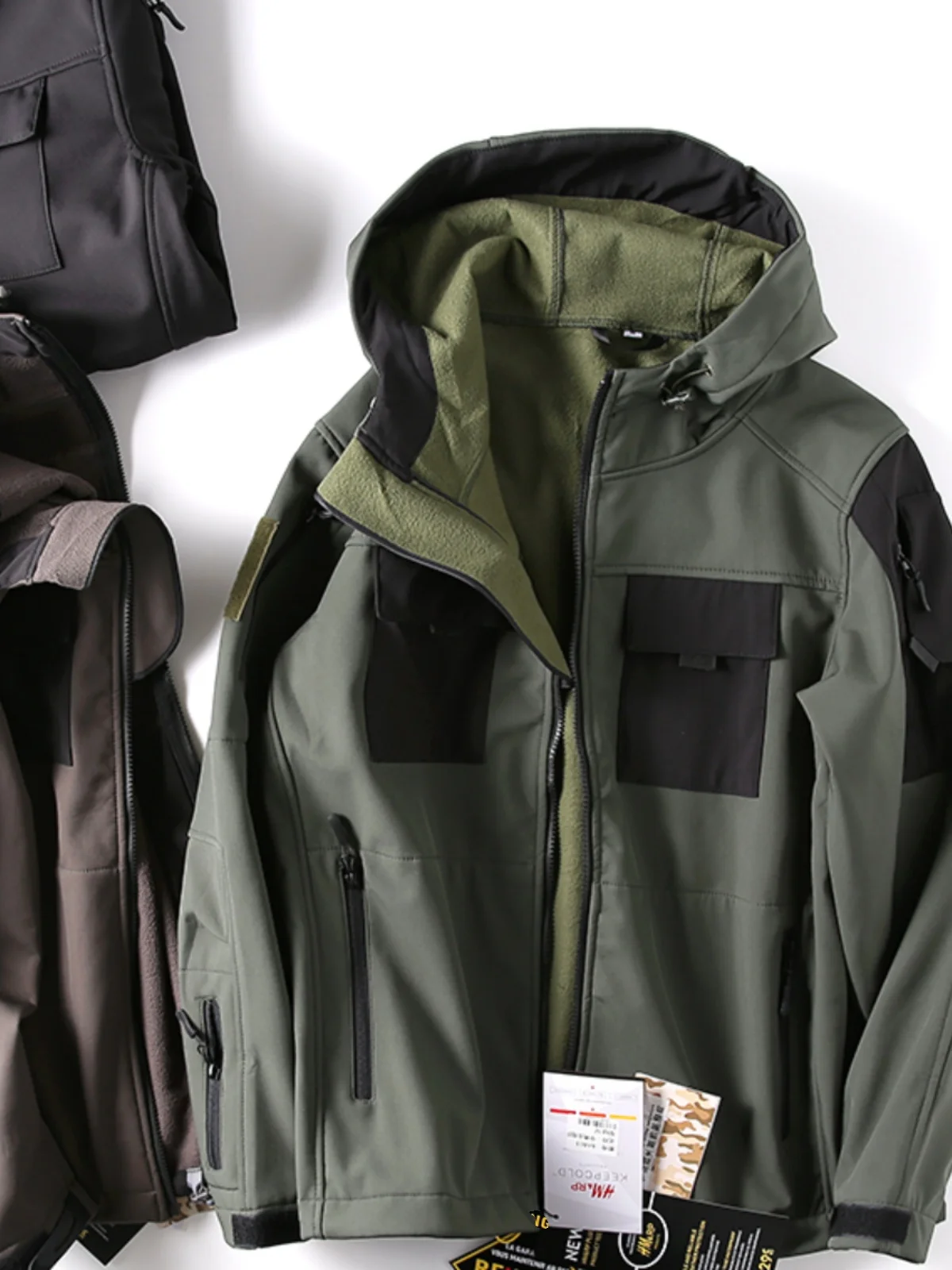 

Warm Fce Lined Men's Outdoor Jaet M65 Tactical Soft ell Windproof Waterproof Autumn Winter Coat Stand Fit Long S...