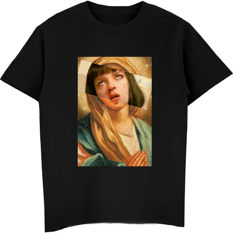 heavyweight Harajuku Male -shirt Virgin Mary Mixed Pulp Fiction Mia Wallace Men Summer Tshirts Funny Camisetas Novelty Tops Tees