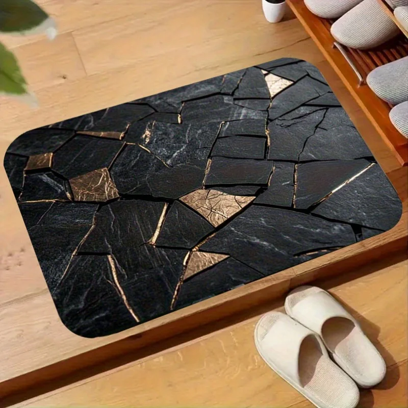 

Элегантный черно-золотой коврик с мраморным узором, нескользящий, моющийся, декоративный, для ванной, кухни, гостиной
